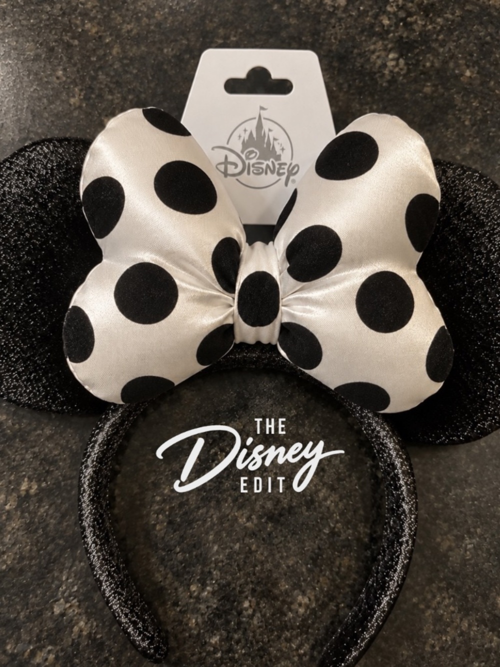 Disney Parks Minnie Mouse Ear Headband Black White Polka Dot Bow NWT